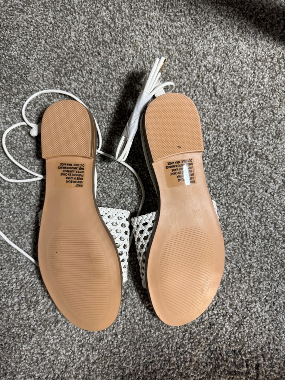 JustFab White Woven Slide Sandals with Lace-Up Straps - Picture 4 of 6